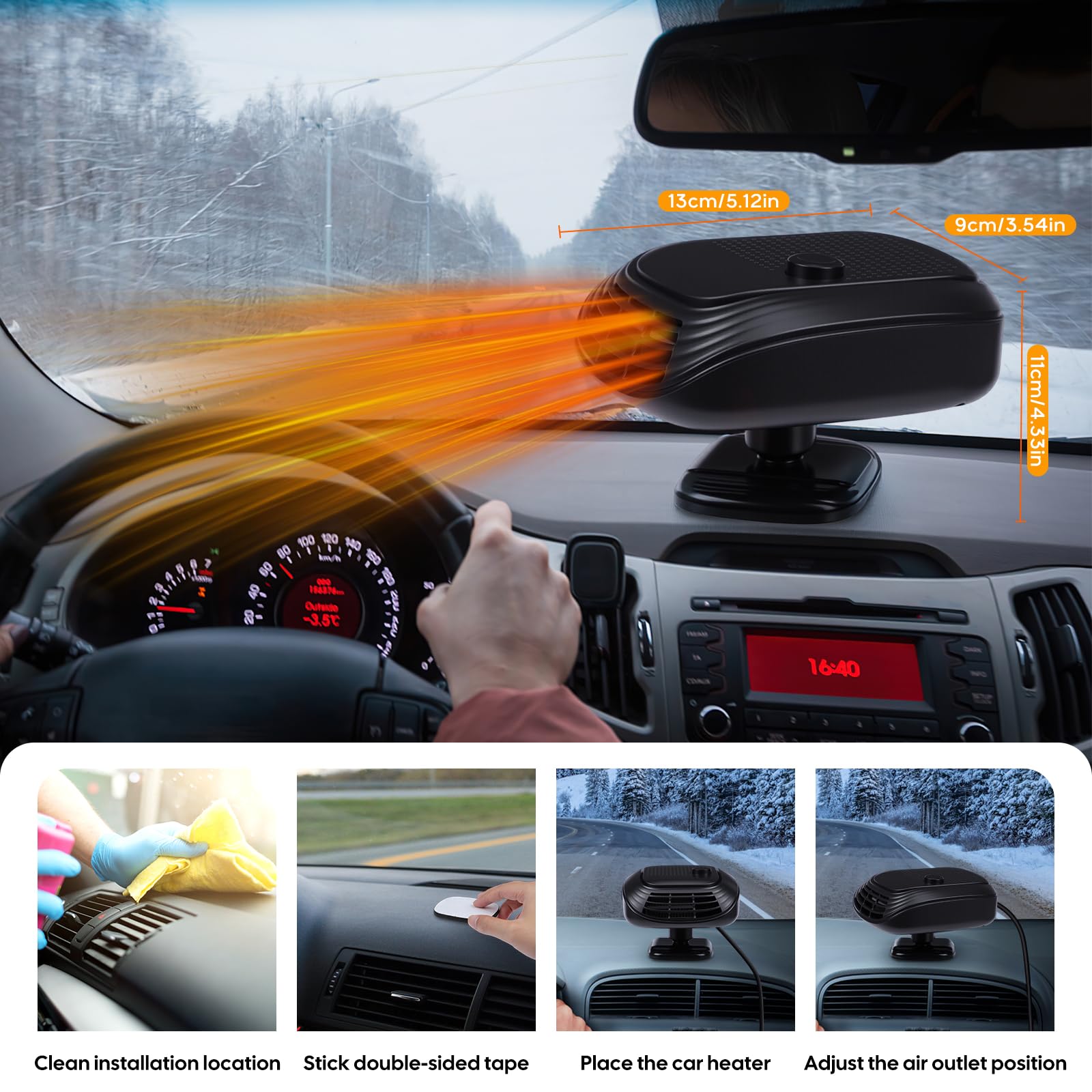 Riscaldamento Auto 12V Riscaldatore Auto Stufetta per Auto Portatile Sbrinatore Parabrezza per Ventola Raffreddamento Ruotabile a 360° Termoventilatore Riscaldatore per Auto Camion Barca