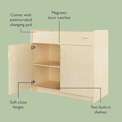 Miniatura 5 de Foundations SafetyCraft - Cambiador de guardería, construcción de madera duradera, estantería integrada para un amplio almacenamiento, correa de
