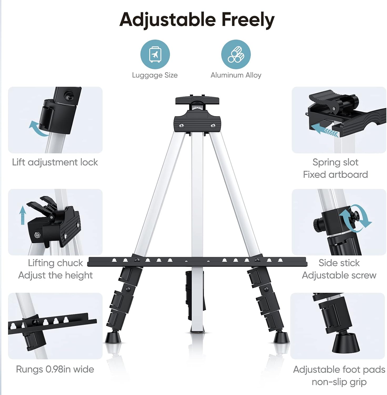 Lightweight Aluminum Easel Stand Adjustable Art Easel Portable Stand Up Drawing Easels Standing for Painting