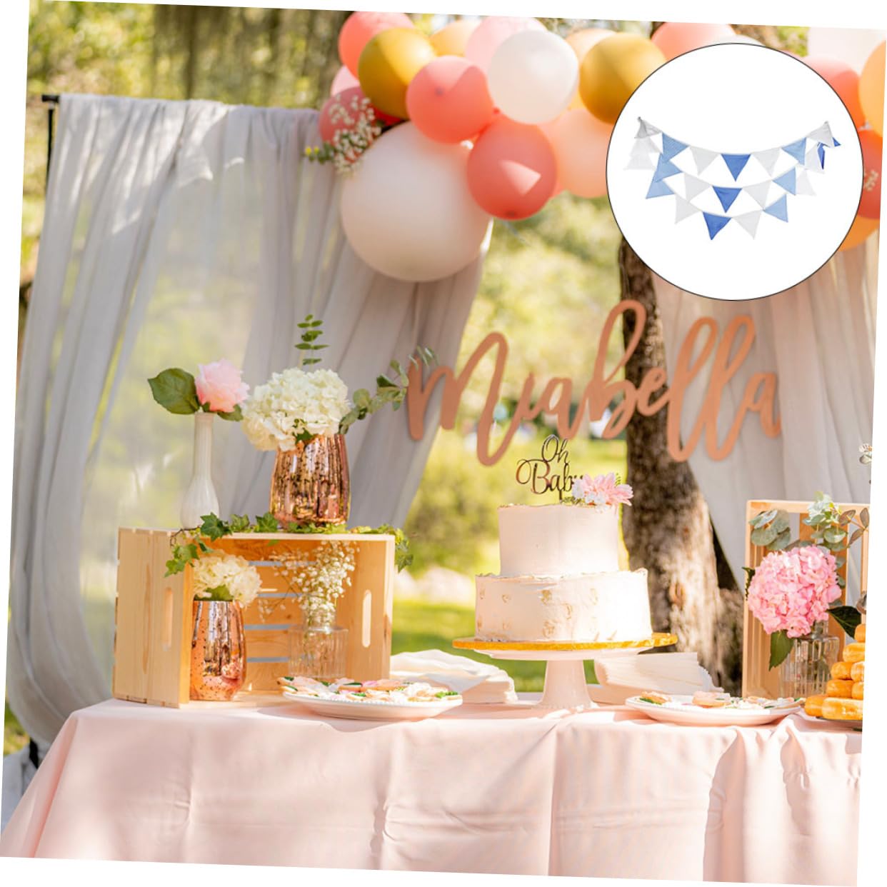 Toyvian 3 Piezas De Cuerda De Algodón Azul Y De Burra Guirnalda De Boda Banner Guirnalda De Cumpleaños Triángulo Al Aire Decoración Del Bebé
