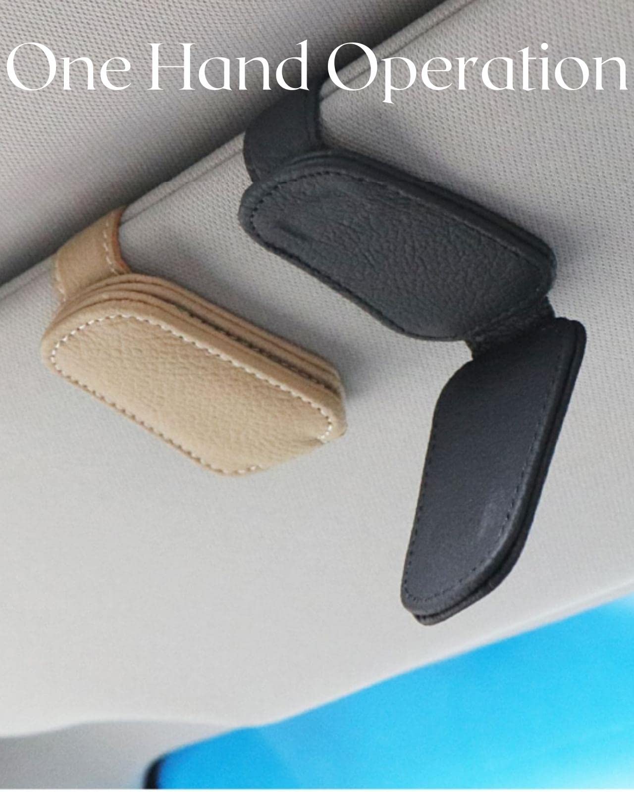 Supporto Magnetico Auto Per Occhiali Da Sole In Pelle PU Per Visiera Parasole - Nero, Grigio, Rosa, Arancione - 4