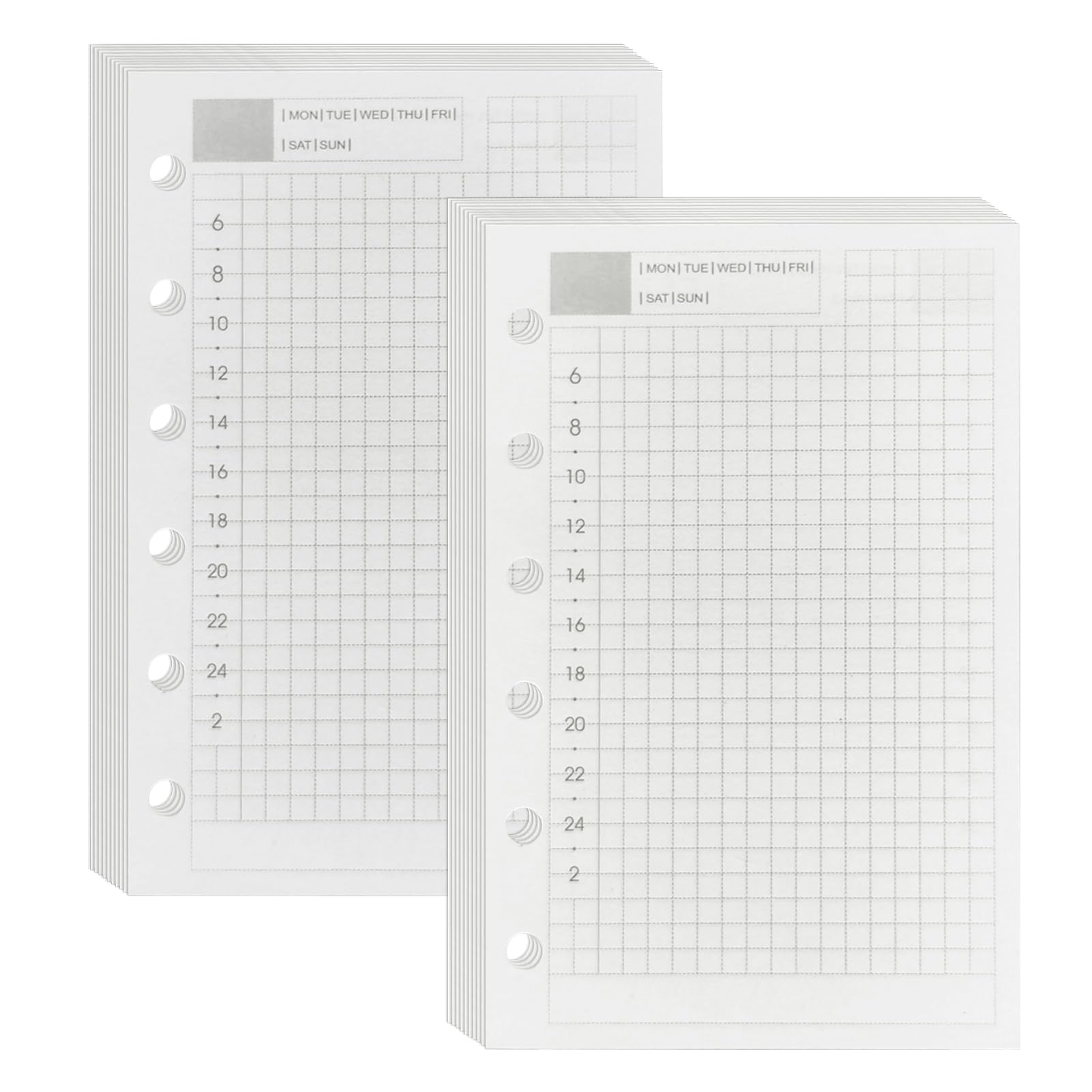 DY.2ten A7 Undated Daily Planner Refills, 6 Hole Punched Planner Inserts, 90 Sheets/180 Pages, 100gsm Thick Binder Inserts Paper,3.27" × 5"