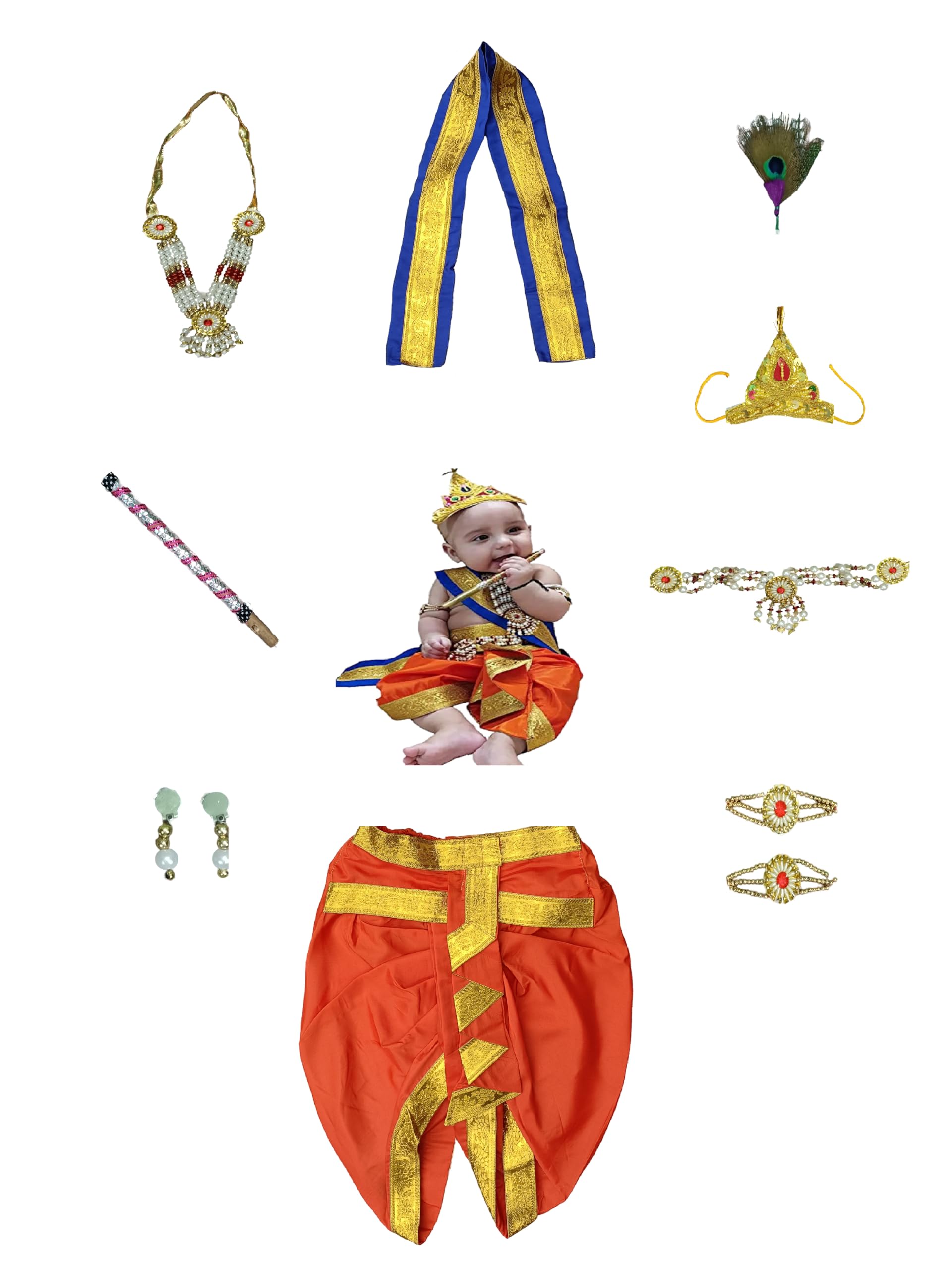 Fancy Design Hub Polyester Blend Krishna Ji/Laddo Gopal Dhoti & Patka Dress/Costume For Kids & Boys With Accessories (Orange Color) (6 Months To 12 Months) (B0C96Z2GLD) Amazon Price History, Amazon Price Tracker