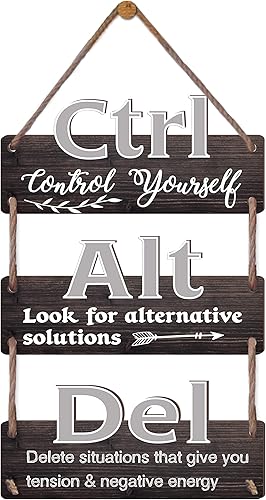 Ctrl Alt Del - Letrero motivacional para colgar en la pared, 3 piezas, arte de pared inspirador de afirmación para el hogar, oficina, sala de estar,