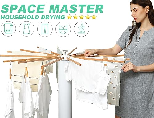 Miniatura 2 de SKIKEN Estante de secado cilíndrico, Trípode de ropa de pulpo, Soporte de secado de lavandería plegable, Maestro de secado de aire, Rotación de 360,