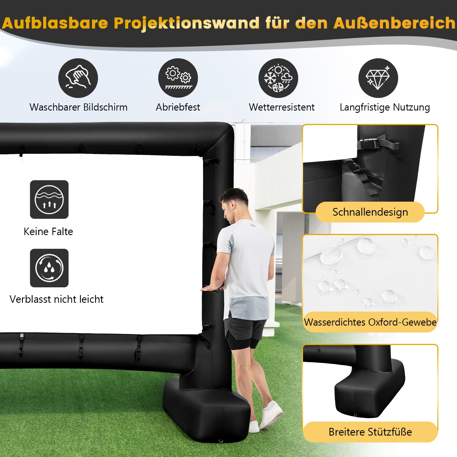 COSTWAY Aufblasbare Beamer Leinwand, 143 Zoll, Projektor Leinwand mit Gebläse und Erdspieße, 16:9, HD, 4K, doppelseitige Projektionsleinwand für Familienaktivitäten im Innen- & Außenbereich