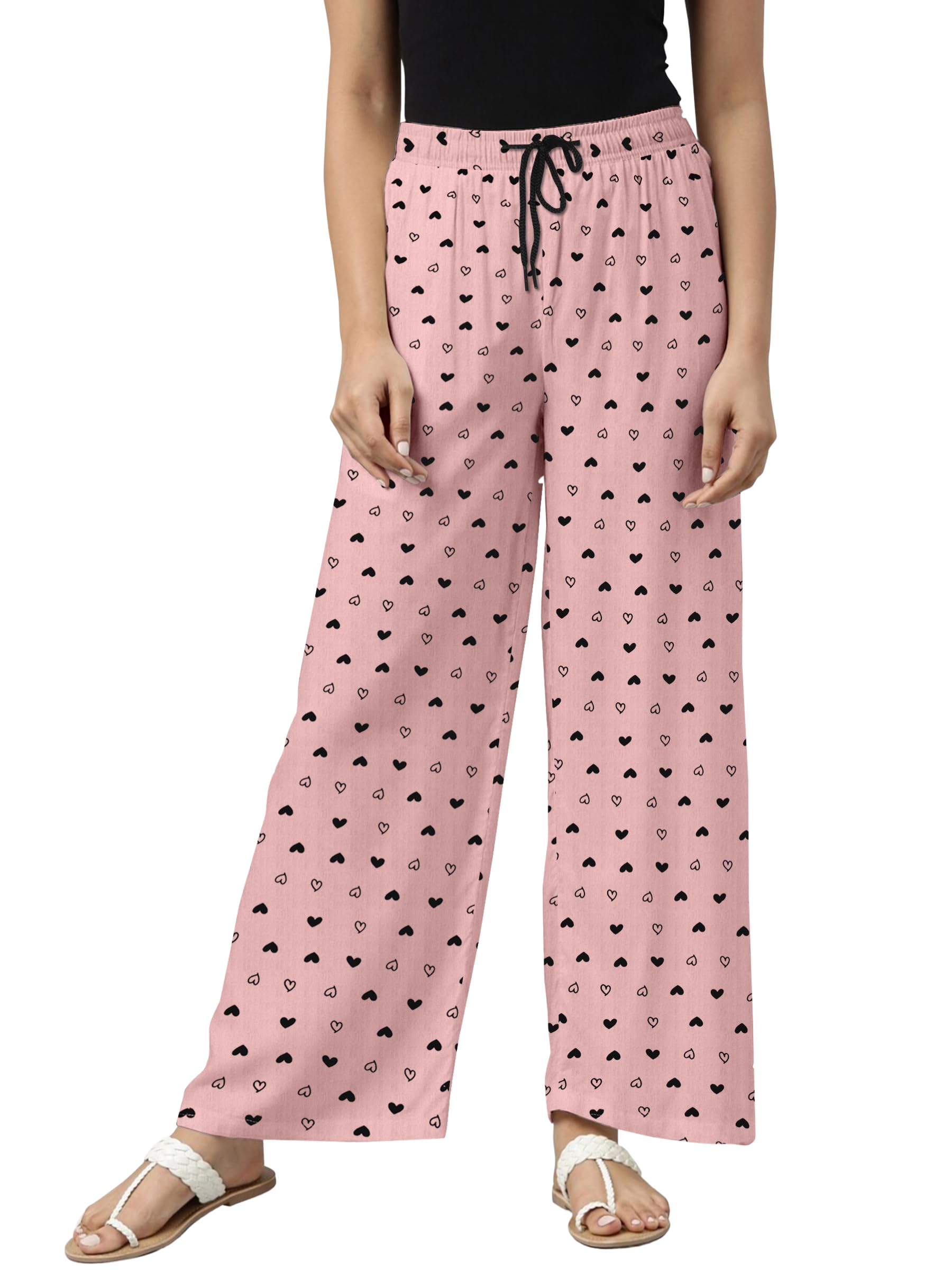 Women Palazzo Pants Printed Black Heart Print Lounge Pants Wide Leg Pajama Bottom Elastic Waist Soft Casual Home Wear Trousers-image-37