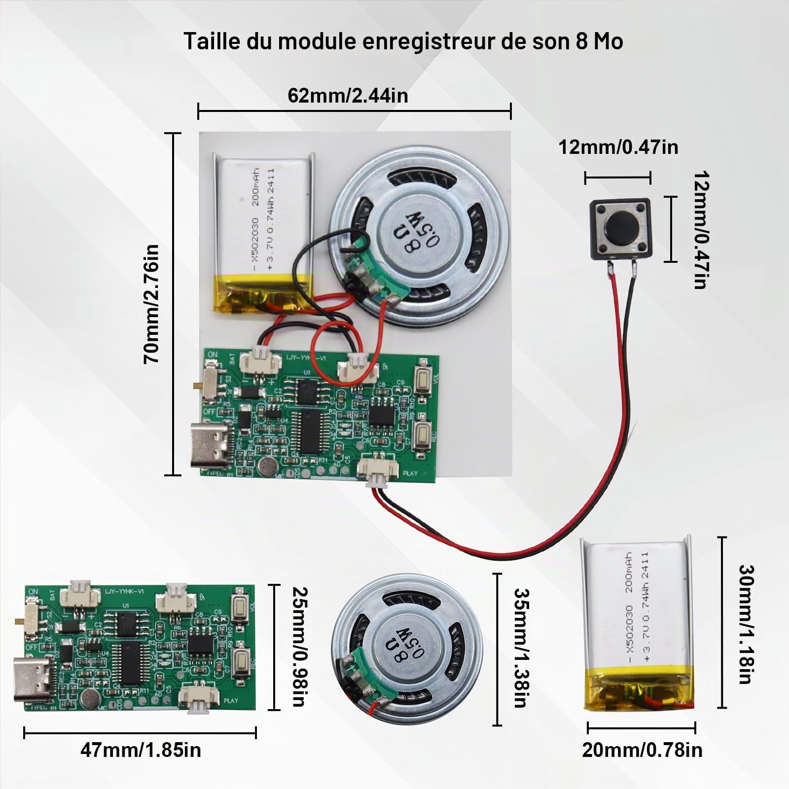 Module de Son MP3 AYWHP Module d'enregistrement Vocal Musical DIY avec Haut Parleur,Batterie pour des Cartes de vœux personnalisées et des Cartes de Bricolage pour Les fêtes