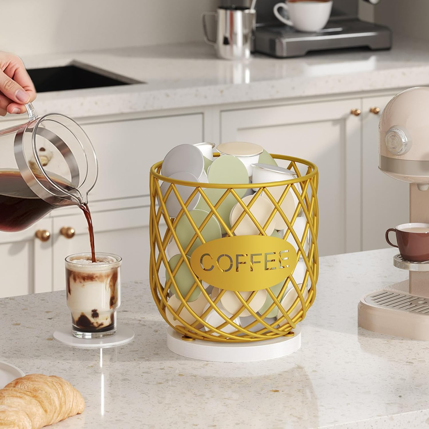 Coffee Pod Holder Organizer and Versatile Coffee Pod Basket Bundle, Coffee Pod Holder for Kitchen Countertop, Office, Coffee Bar, KH10BR-KH09DW