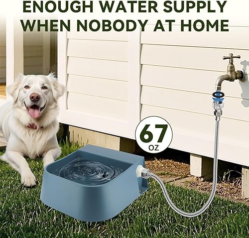 Miniatura 5 de Lesypet Bebedero automático para perros, 67 onzas (2 litros), llenado automático con manguera de agua para pollo, ganado, animal, azul