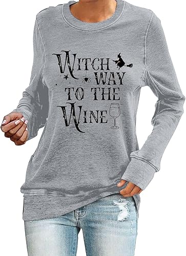 Miniatura 5 de Blusas de talla grande para mujer, 3 camisetas de bruja Way To The Wine, sudadera de bruja de Halloween, vino de Halloween, talla grande
