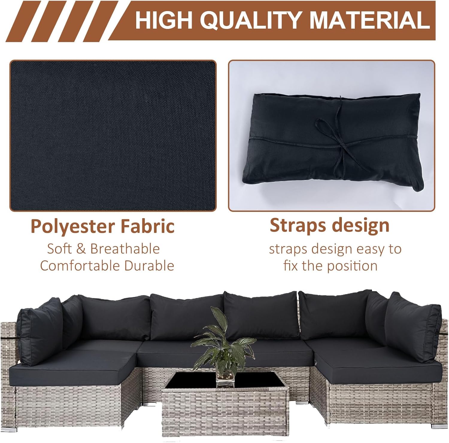 14 Piece Outdoor Patio Cushion Covers Replacement, Waterproof Outdoor Furniture Cushion Covers, Fit 7 Pcs 6 Seater Wicker Rattan Conversation Sofa Set,Dark Gray(Only Cover) 25.6x25.6in