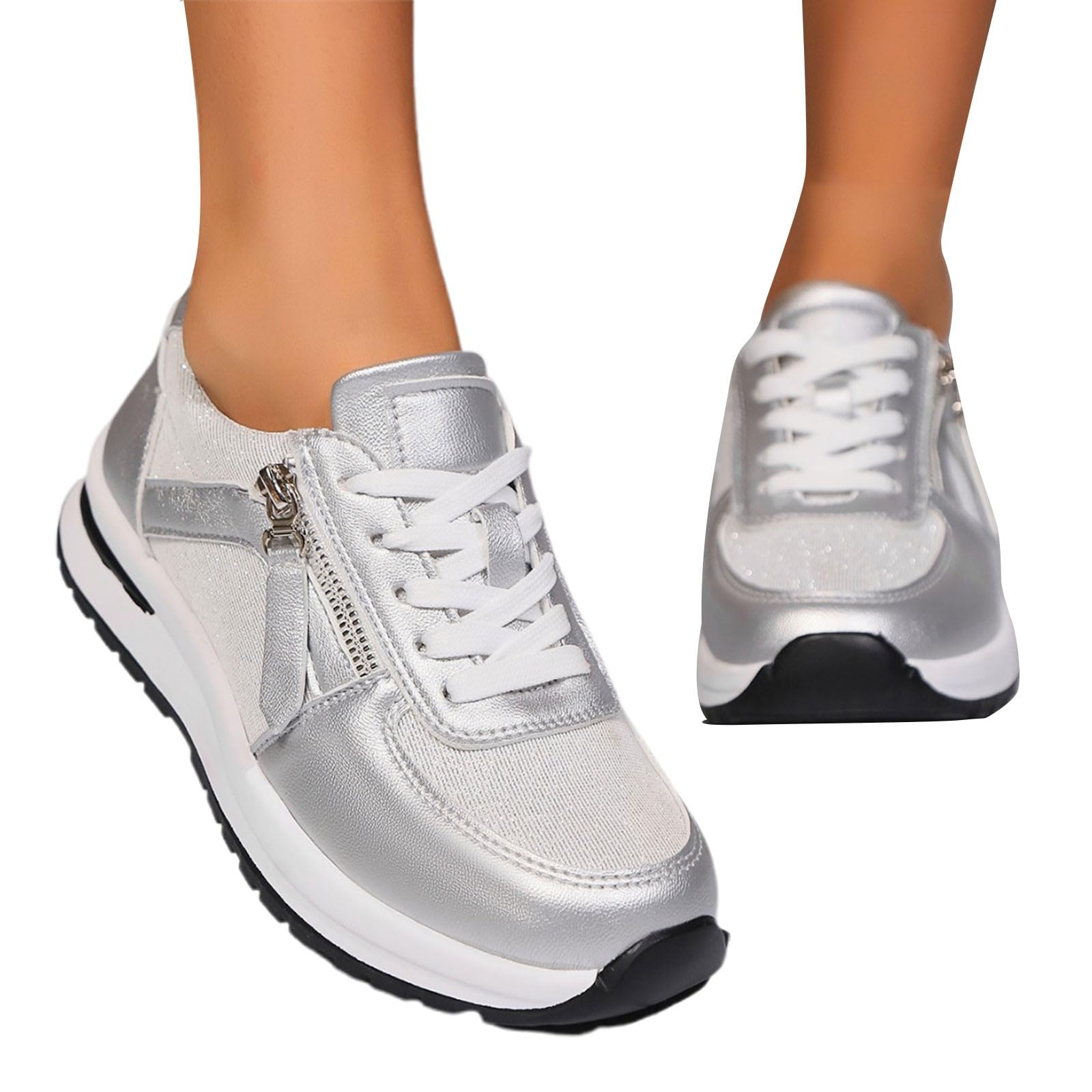 Scarpe da Camminata Donna Comode Pianta Larga Scarpe Sneakers Donna Bianche | Tennis Camminata in Tessuto Sintetico per Allenamento Palestra Sneakers Ragazza Concezione Ergonomica Pelle Sintetica
