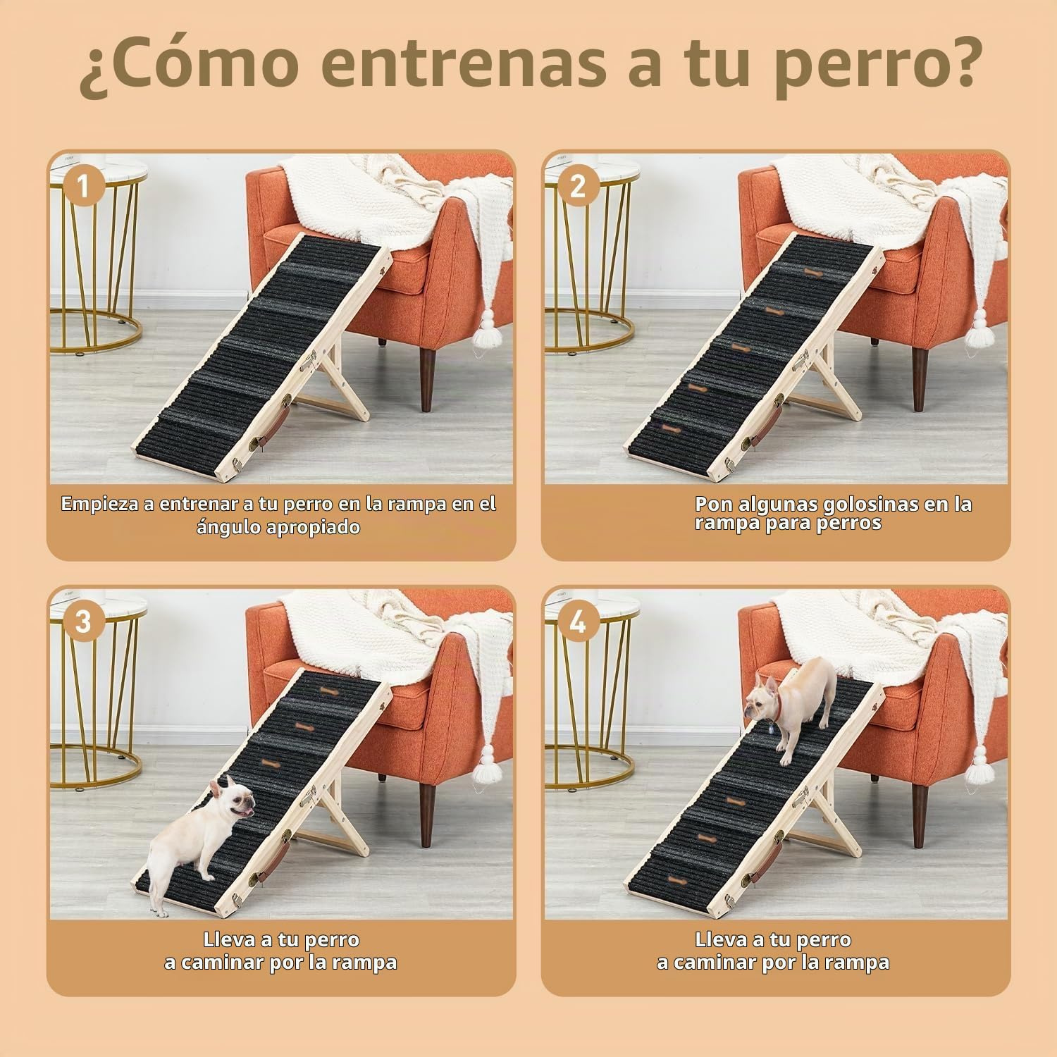 Rampa para Perros de Madera, TOOSOAR Plegable Escalera para Perros para Perros Apta, Rampa Perros para Subir al Sofá, Subir a la Cama, Subir al Coche