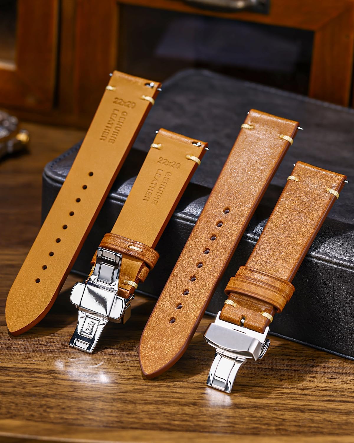 Leather Watch Straps with Quick Release, Italian Top Grain Sanded Calfskin Watch Bands, Hand-Stitched Vintage Style Watchband Replacements for Men, Women 18mm 19mm 20mm 21mm 22mm 23mm 24mm