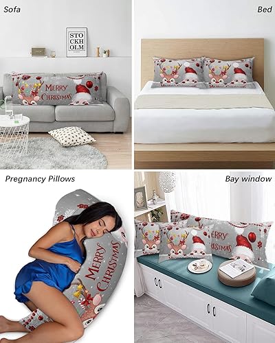 Miniatura 6 de Fundas de almohada de Papá Noel de tamaño estándar, 2 paquetes de fundas de almohada suaves decorativas para sofá de cuerpo largo, con cierre de