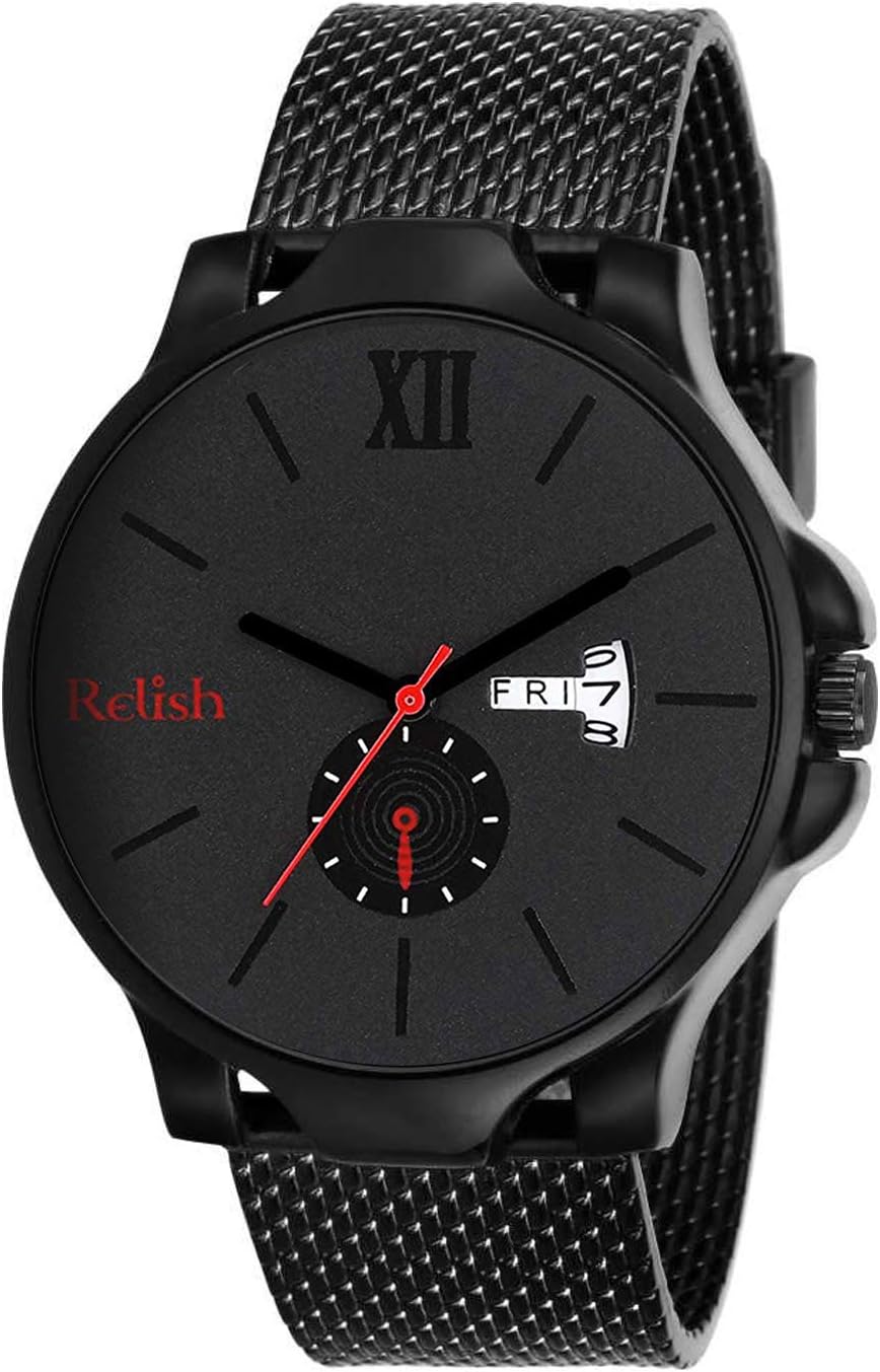 Leather Analogue Men's & Boy's Watch (Black Dial Black Colored Strap)