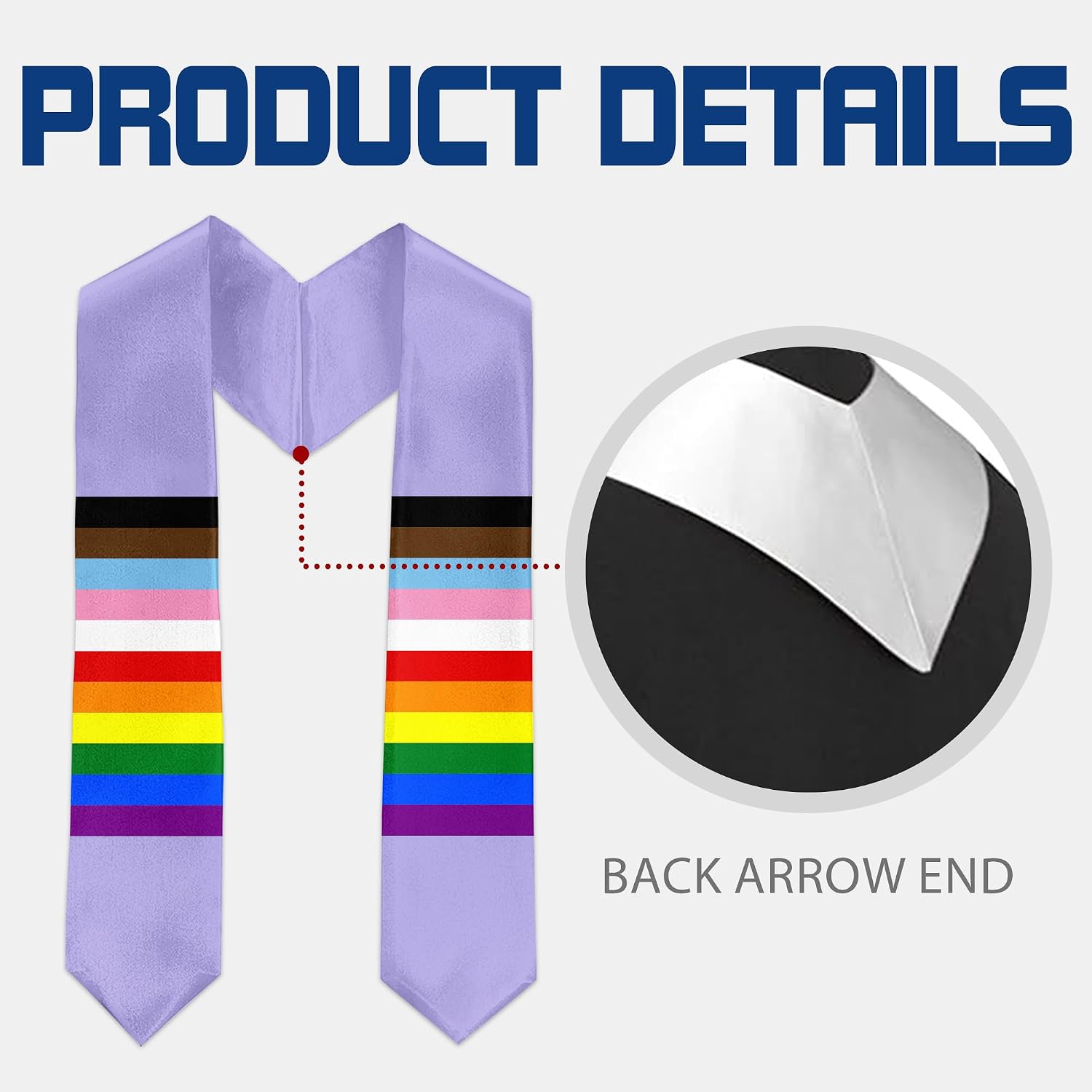 Purple Bottom Color Progress Pride Rainbow GradSeason Scarf Unisex Adult LGBTQ Graduation Stole 72'' Length