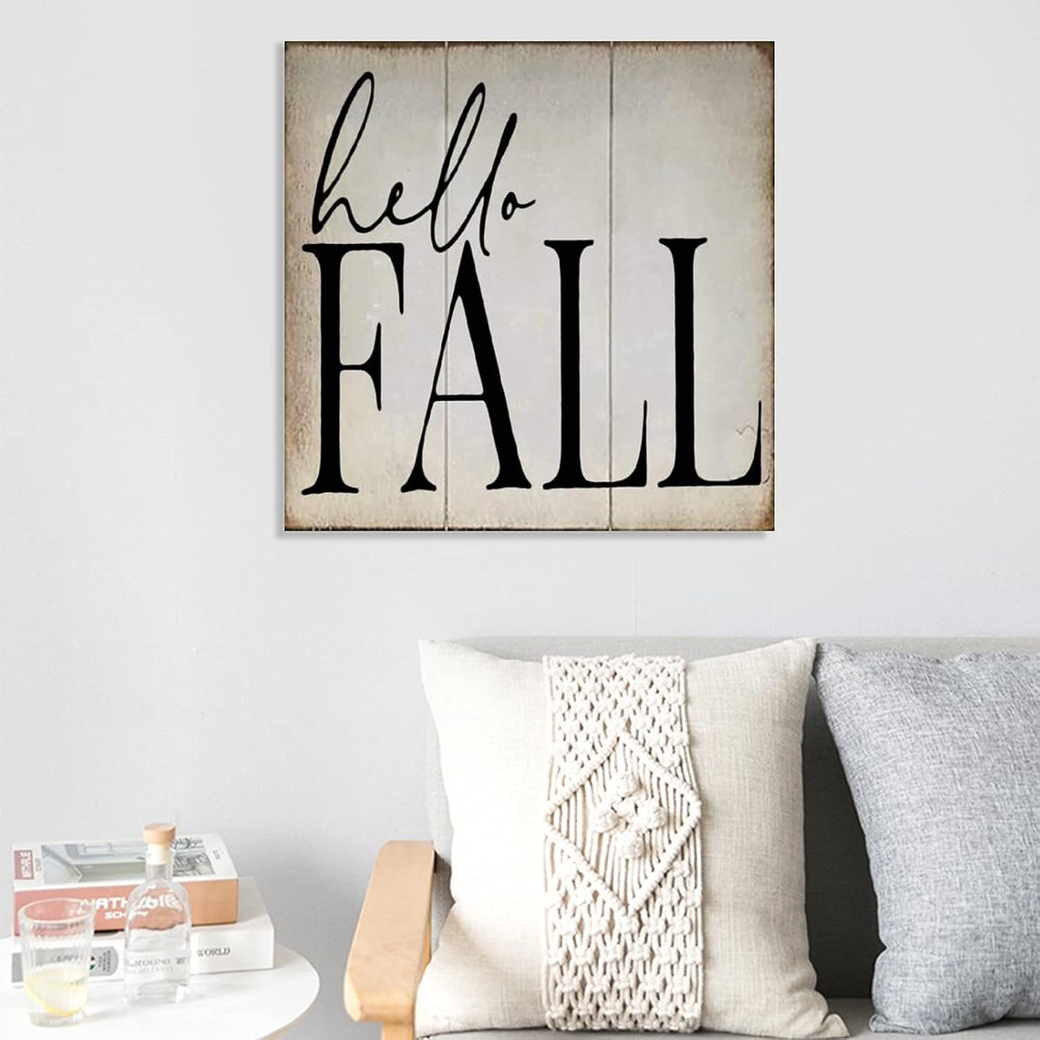 Aihesui Vintage Wood Signs Phrase Hello Fall Plaque Use for Wall Decoration Front Door Home Porch Party Farmhouse 16x16inch, white-style1