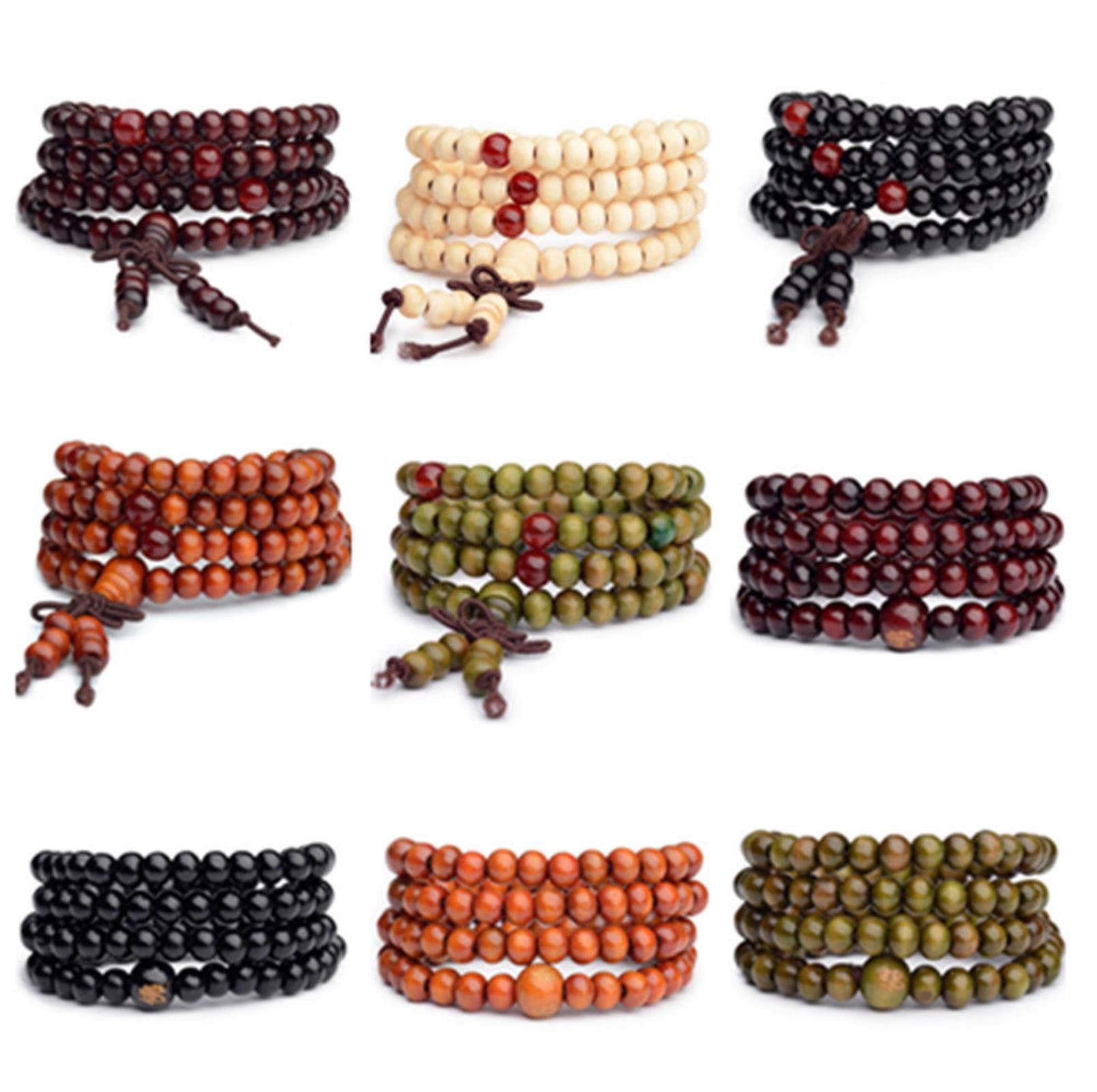 1 Stück 9 Stile natürliches Sandelholz buddhistisches Holz Gebetsperlen Knoten schwarzes Ebenholz Unisex Armbänder Armreifen-07