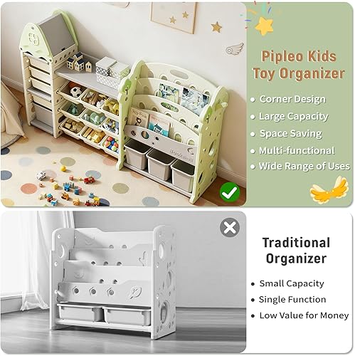 Miniatura 6 de Pipleo Kids Toy Storage Organizer with 17 Removable Bins, 4-Tier Bookshelf for Kids, Multi-Purpose Castle-Shaped Toy Organizer for Playroom,
