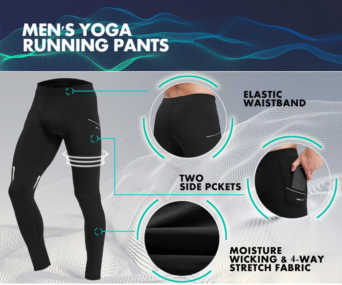 Willit Legging de yoga actif pour homme avec poches, séchage rapide