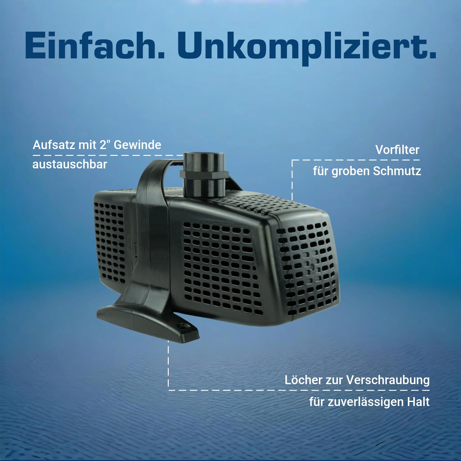 Power Teichpumpe 230 V – 20.000 L/H, 10m Kabel, 7,5m Förderhöhe, Vorfilter, 420 Watt, Wasserpumpe, Bachlaufpumpe, Wasserspielpumpe | Brunnenpumpe | Tauchpumpe | Springbrunnen-Pumpe | KEP20000N