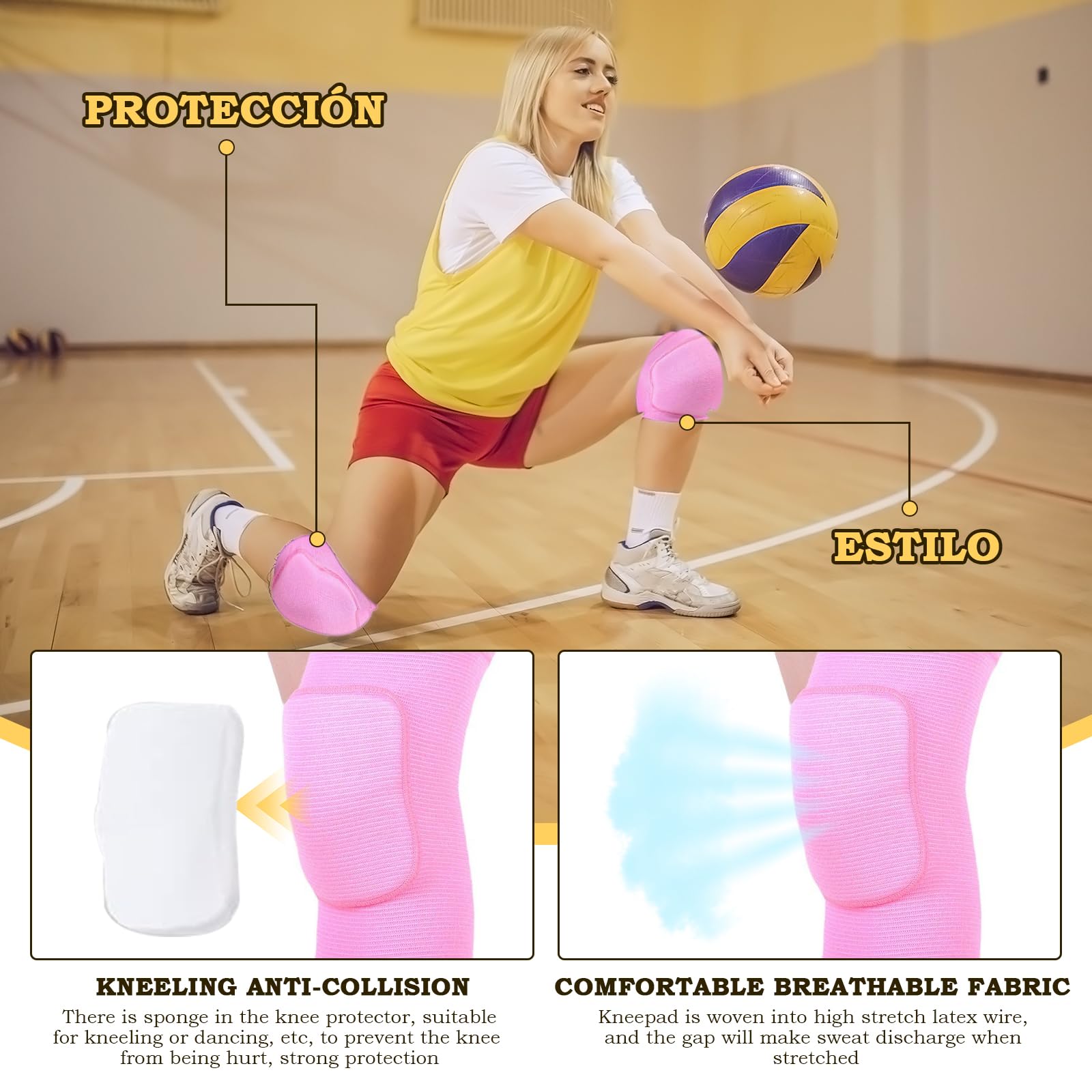 WiseJoy Ginocchiere sportive unisex per pallavolo, ginocchiere morbide e morbide, elastiche antiscivolo, per danza, calcio, pallavolo, pallacanestro, yoga (rosa)