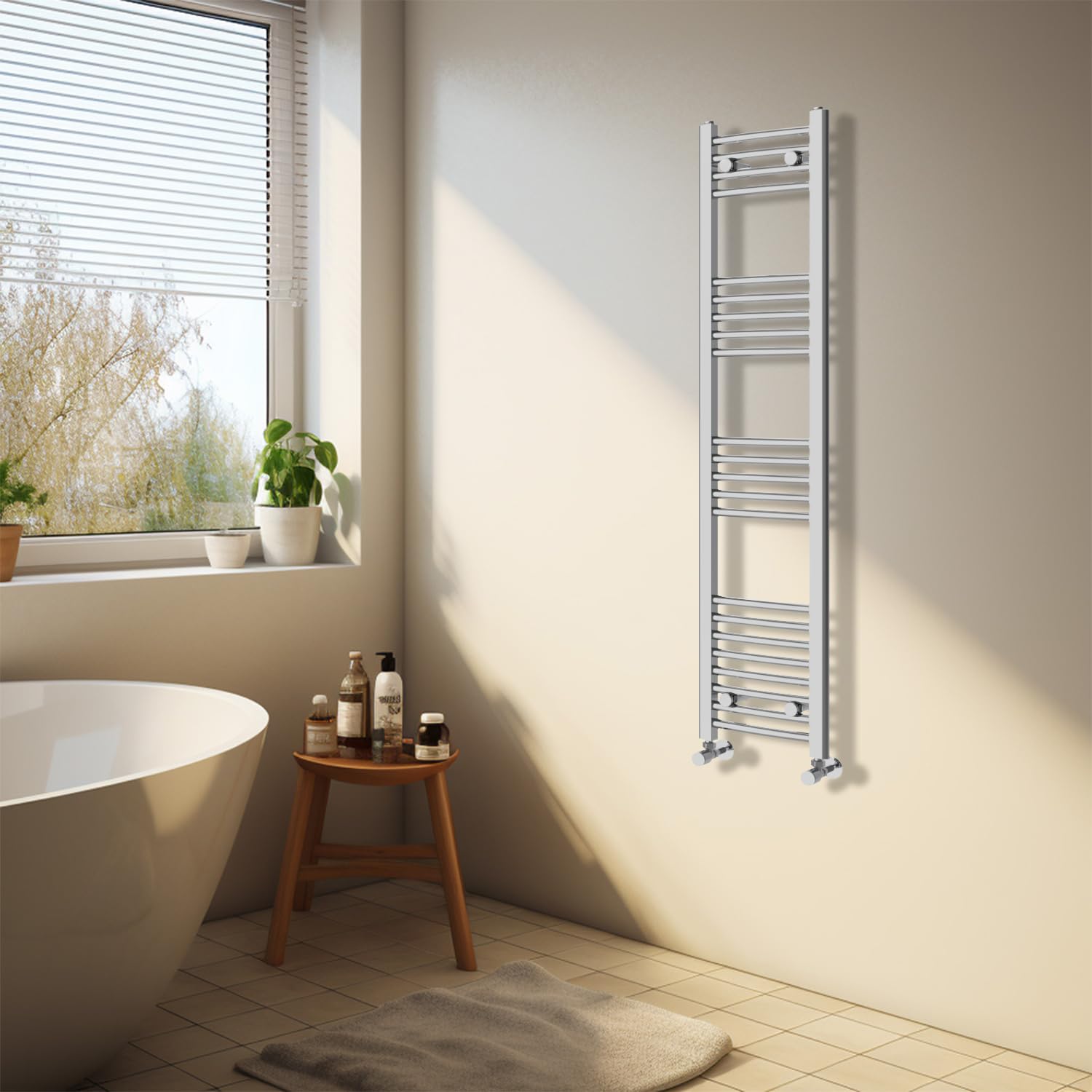 NRG Chrome Heated Towel Rail Curved Designer Bathroom Radiator - 1400×300mm
