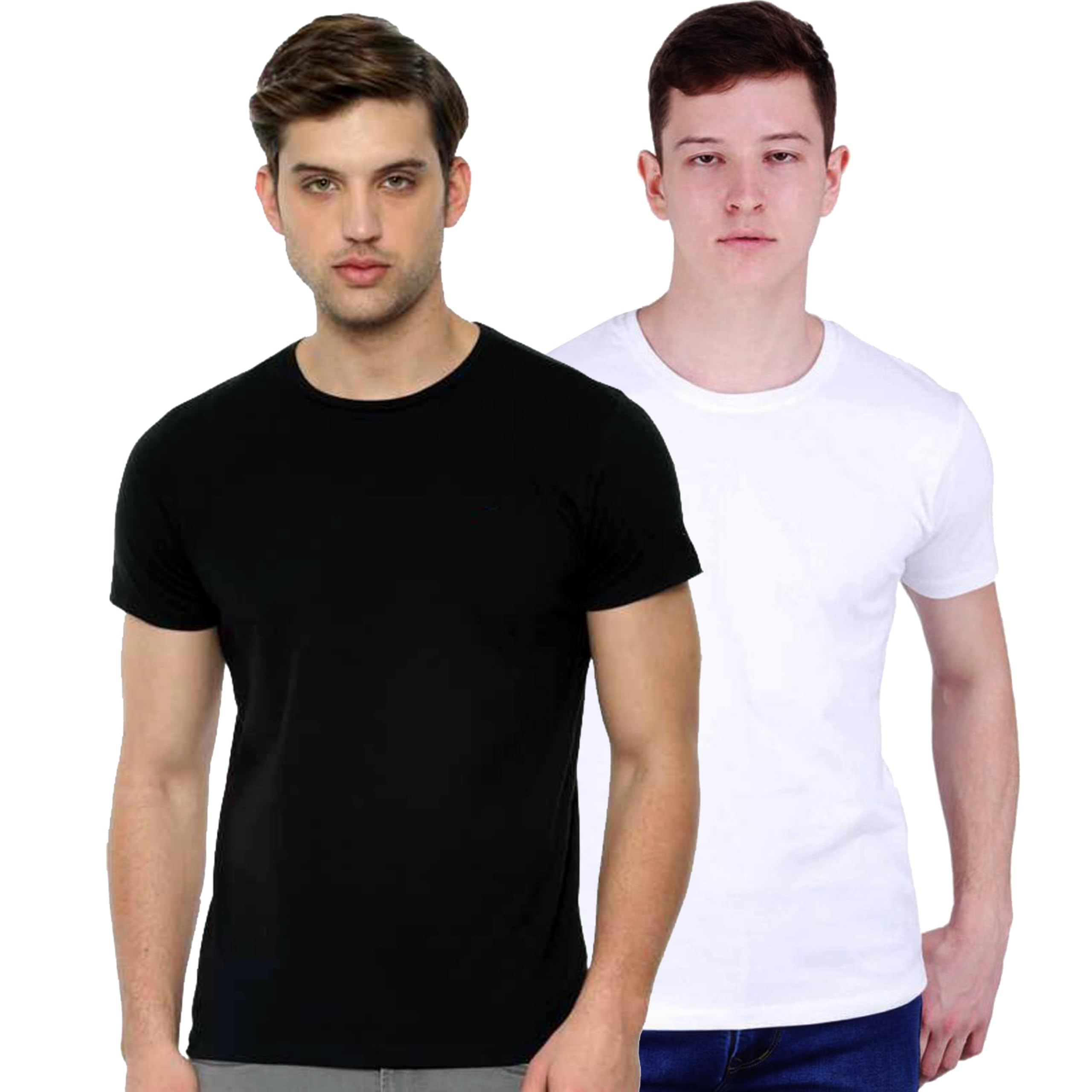 Men's Plain T-Shirts, Black and White, Pack of 2-picture-37