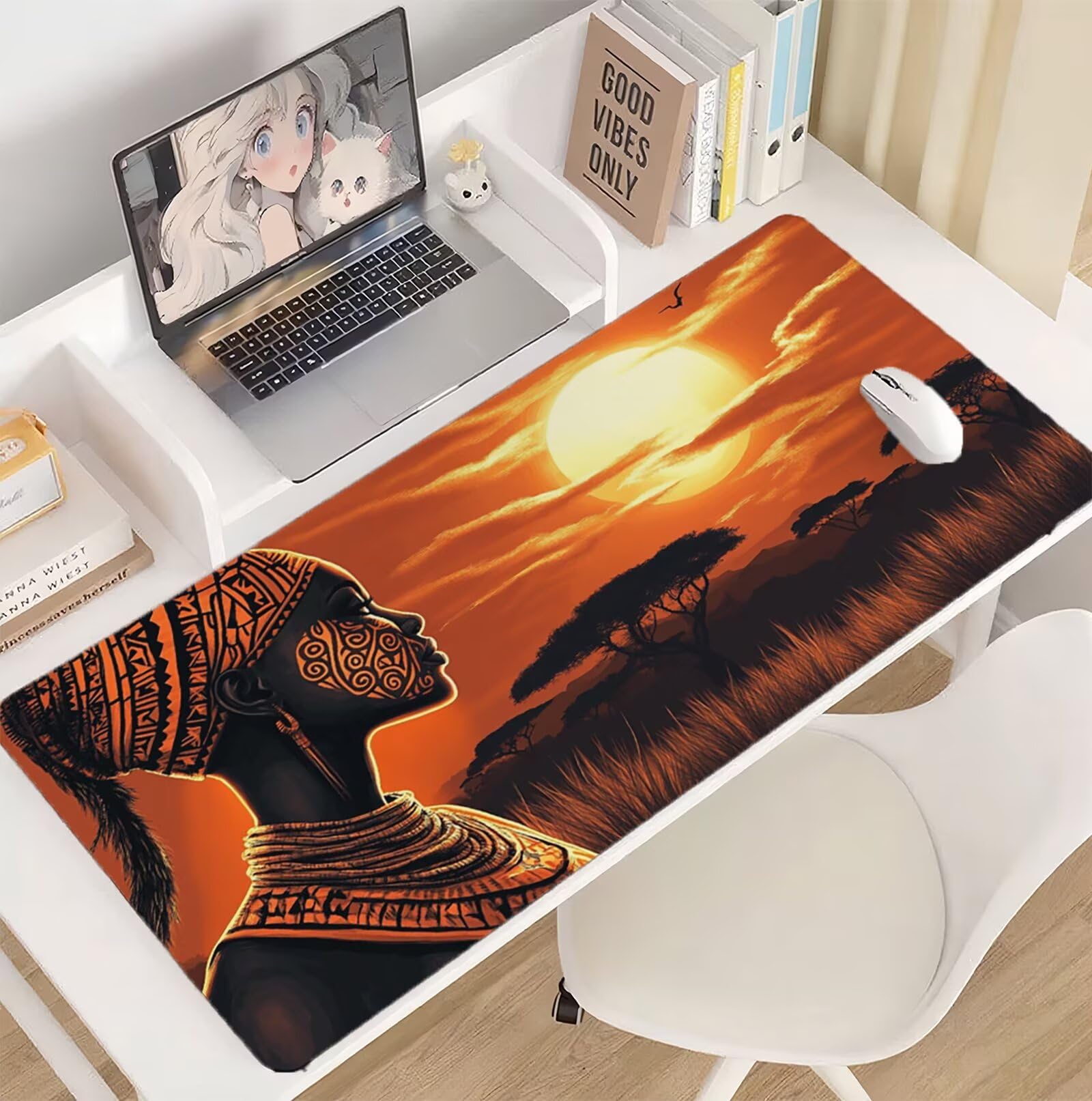 Podkładka pod mysz 1500 x 800 x 3 mm Afryka XXL damska podkładka pod mysz, antypoślizgowa gumowa podstawa ze szwami na krawędziach podkładka pod mysz ulepszona dokładność i szybkość, do komputera