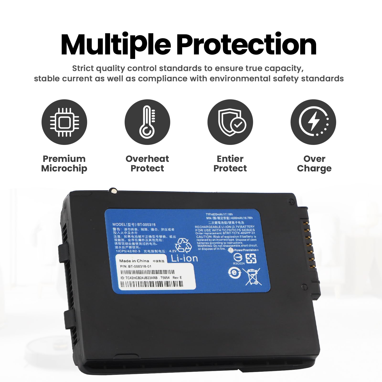 ANTIEE BT-000318 Batterie Compatible Avec Les modèles Motorola/Zebra TC70+ TC75 TC77 TC72 Batterie pour Scanner 82-171249-01 82-171249-02 BTRY-TC70X-46MA1-01 4.2V