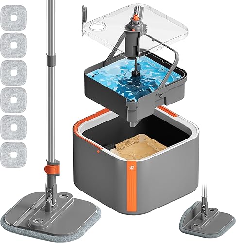 Juego de trapeador giratorio mejorado y cubo, barra autoportante separada, sistema de agua sucia y limpia, rotación de 360, plegable de 90 para