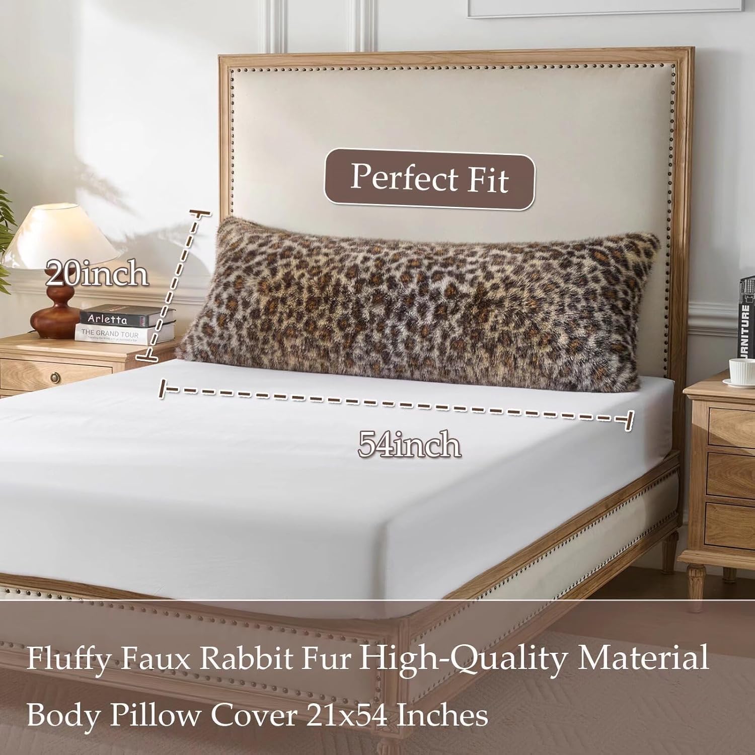 Brown Leopard Print Body Pillow Cover(No Filling),Plush Fuzzy Faux Fur Body Pillowcase with Zipper, 20x54 inch Fluffy Fuzzy Hug Long Pillow Cover for Pregnant Women Side Sleeper