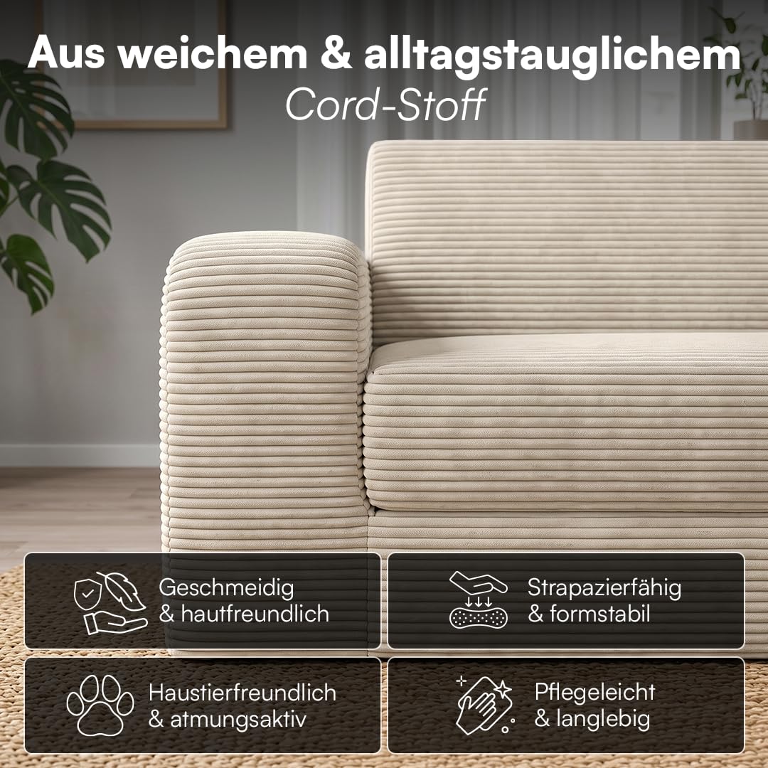 skølm Laga Schlafsofa 186x135 cm, 2-Sitzer, Cord Beige, mit Armlehnen