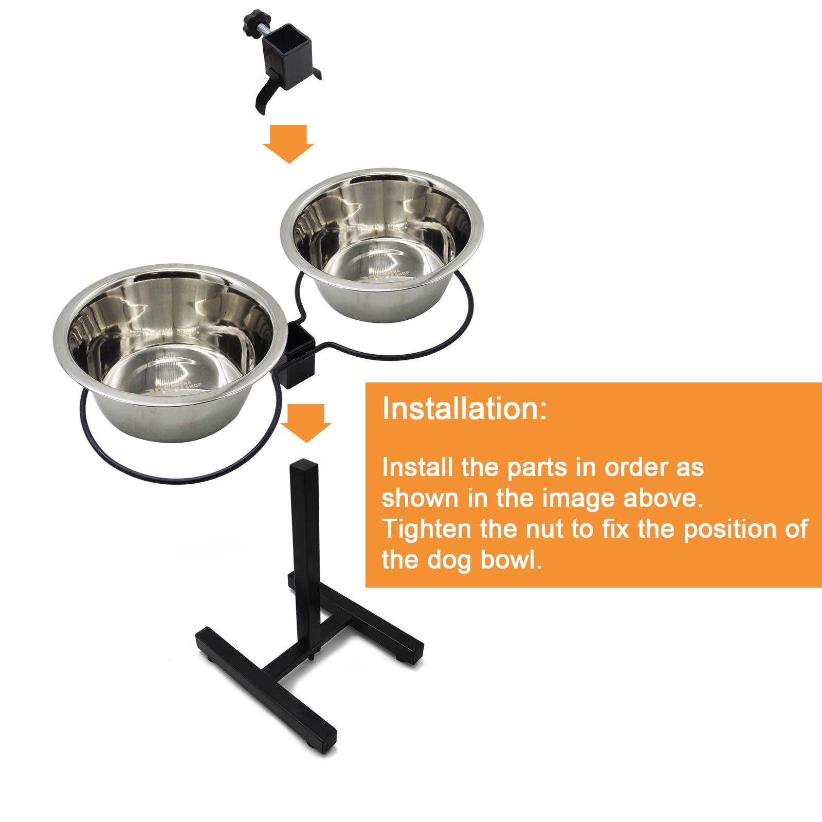 BPS Comederos Bebedero para Perros Acero Inoxidable con Pie Soporte Juego de Cuencos Elevados Altura Ajustable 3 Tamaño Elegir (S) BPS-11119