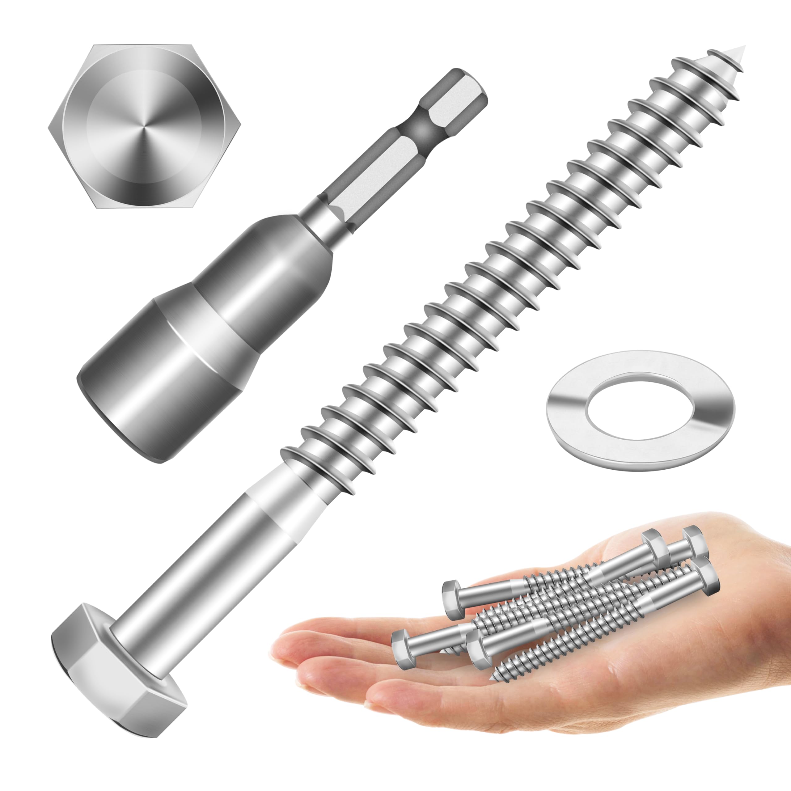 Stainless Steel Lag Screws - 12 Sets 5/16" Hex Head -26 Stainless Steel Lag Screws - 12 Sets 5/16" Hex Head -26