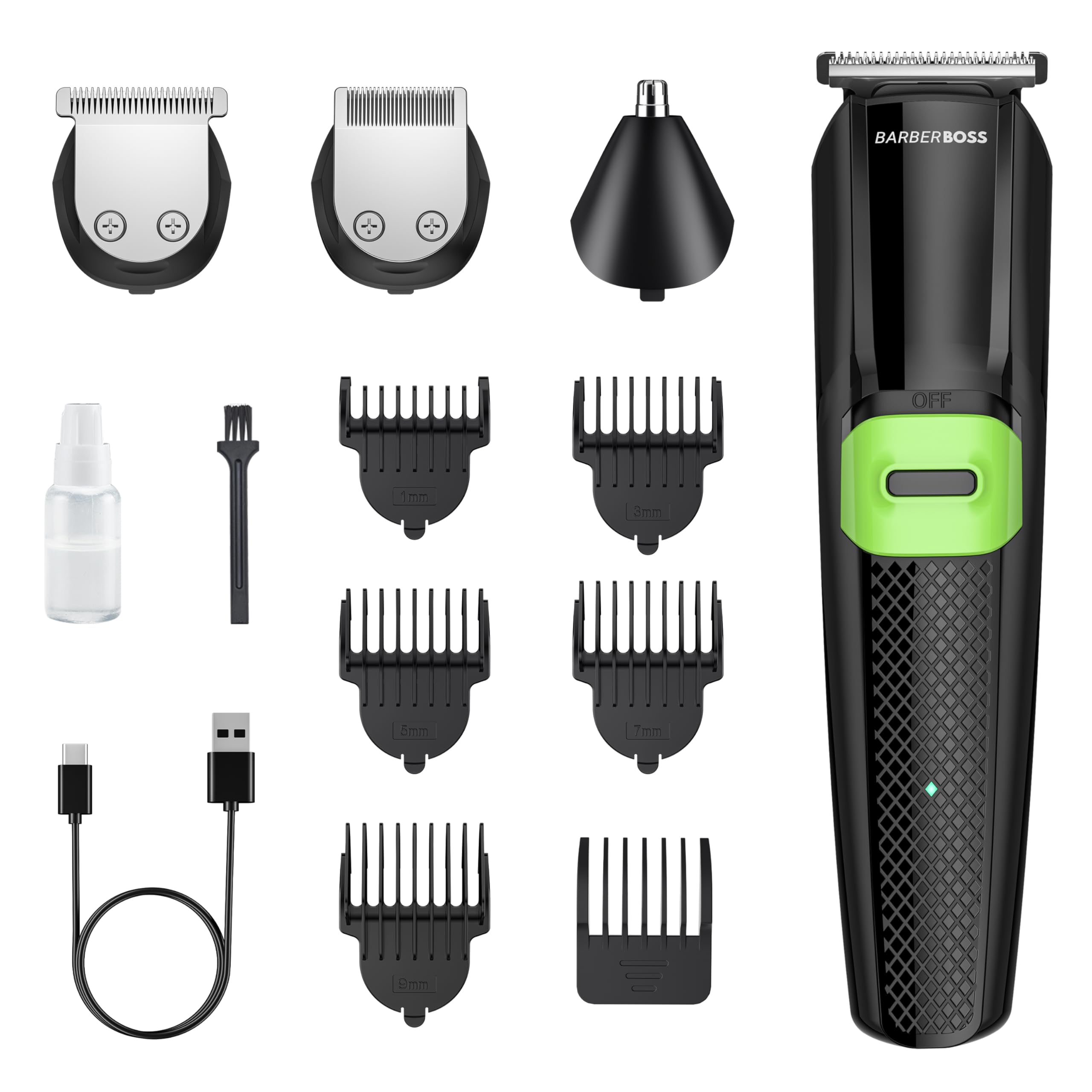 BarberBoss All-in-One Mens Grooming Kits, Beard Trimmer Men, Hair Clippers Men, Nose Hair Trimmer, Hair Trimmer Men, Cordless Clippers for Men Haircut, Face Grooming, Hair Clipping QR-6057