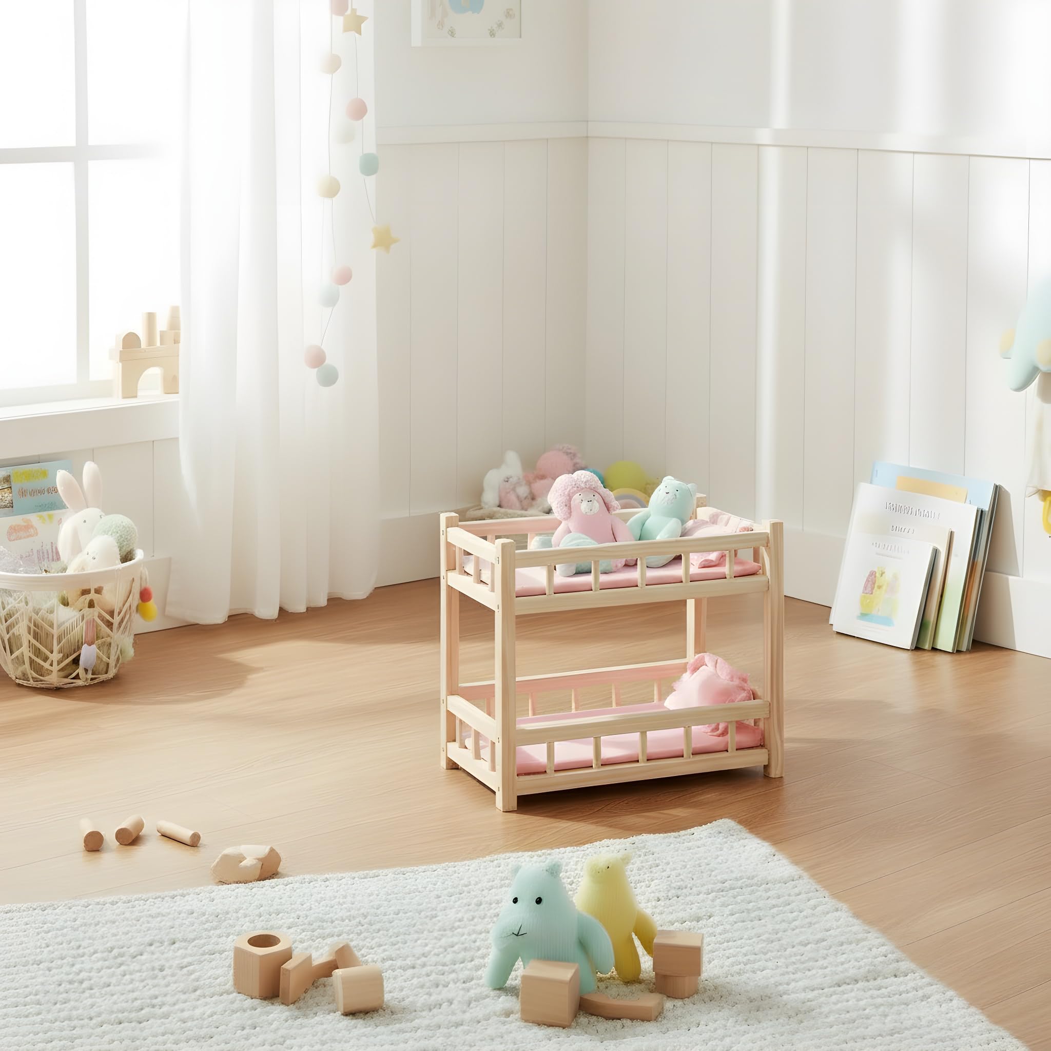 Cama Litera de Madera para Muñecas - Cama para Muñecas hasta 36 cm - Juego Creativo con Muebles de Muñeca
