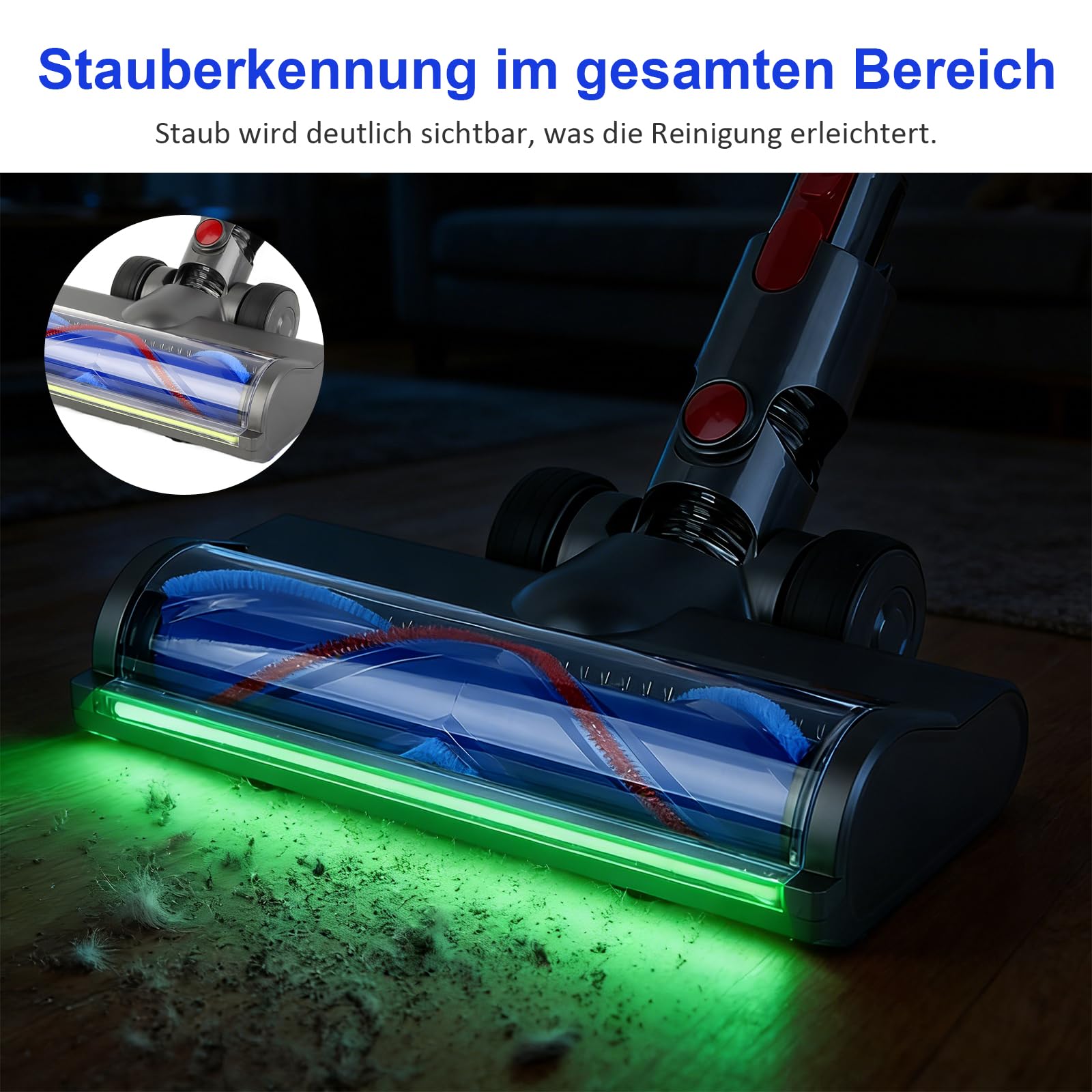 Bürste Kompatibel für Dyson V7 V8 V10 V11 V15 Staubsaugern Ersatzteil Bodenbürste, Direktantrieb Reiniger Kopf mit Staubdetektionsfunktion, Austauschbarer Bürstenkopf für Parkett/Hartböden/Teppiche