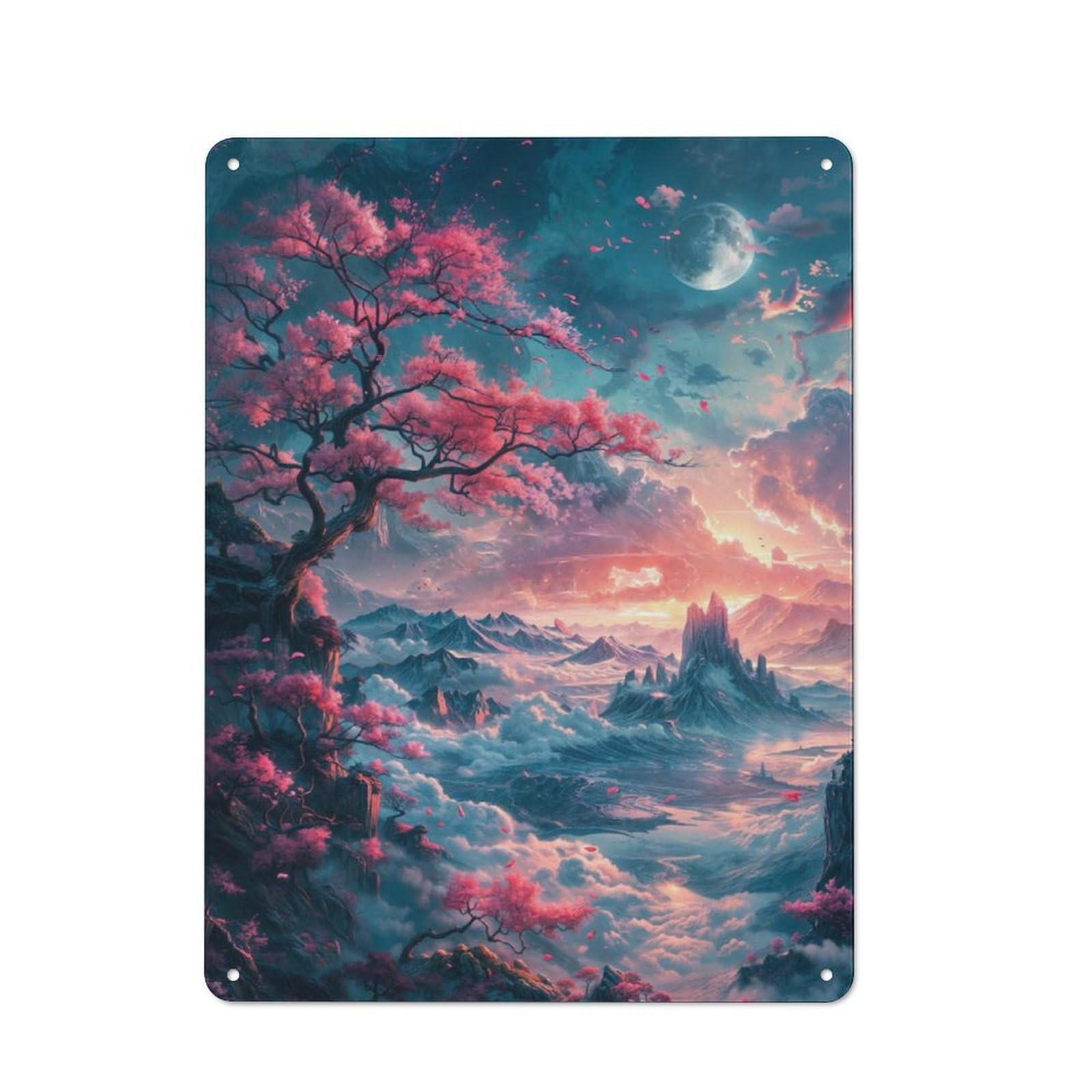 Junmoney Japanese Landscape 40X30cm Retro Metal Sign With For Café Or Restaurant, For Collectors Decorating Cafés And Restaurants