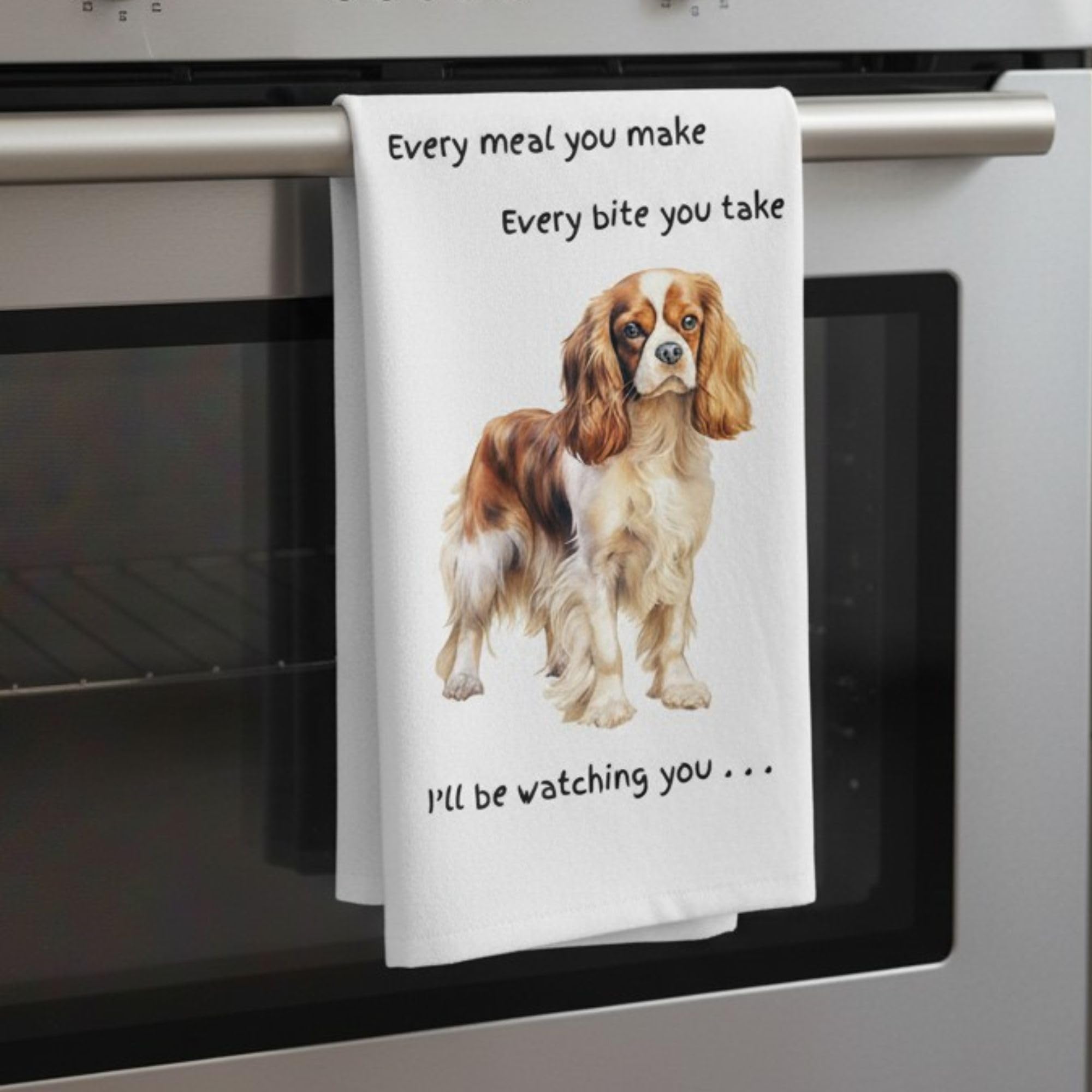 Animal Crackers King Charles Spaniel Dog Tea Towel Cotton White