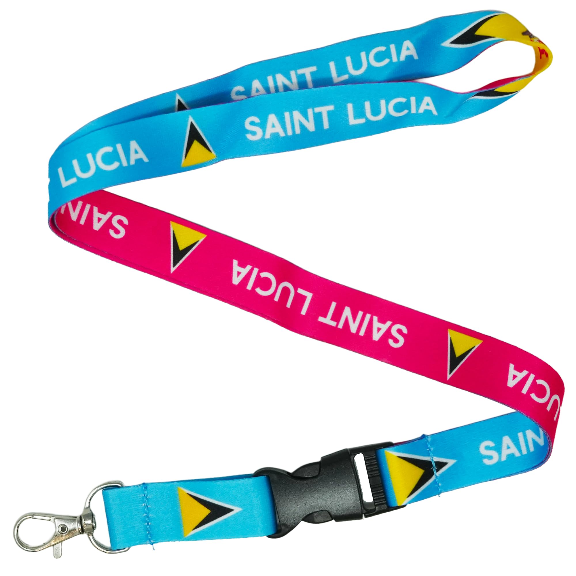 Tigoli Saint Lucia Flag Lanyard with Detachable Buckle and Metal Clip, Saint Lucian Neck Strap Keychain, Caribbean National Flag Design ID Holder for Keys, Badges and Passes,
