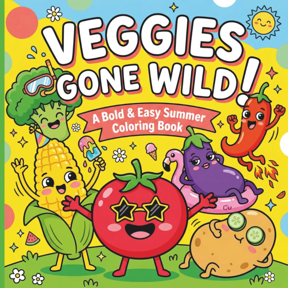 Veggies Gone Wild: A Bold & Easy Summer Coloring Book: Funny Anthropomorphic Vegetables for Kids, Teens & Adults Who Love Cozy Kawaii Art