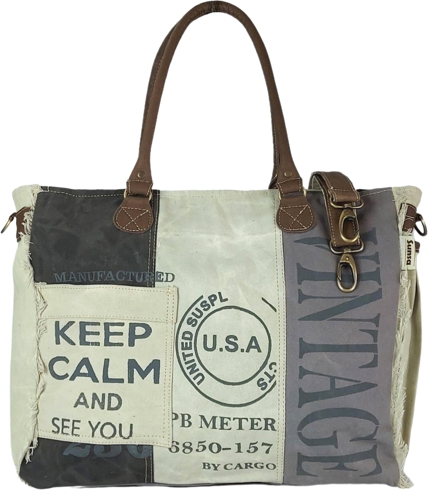 Sunsa Damen große Handtasche. XXL Tasche aus Canvas & Leder ...