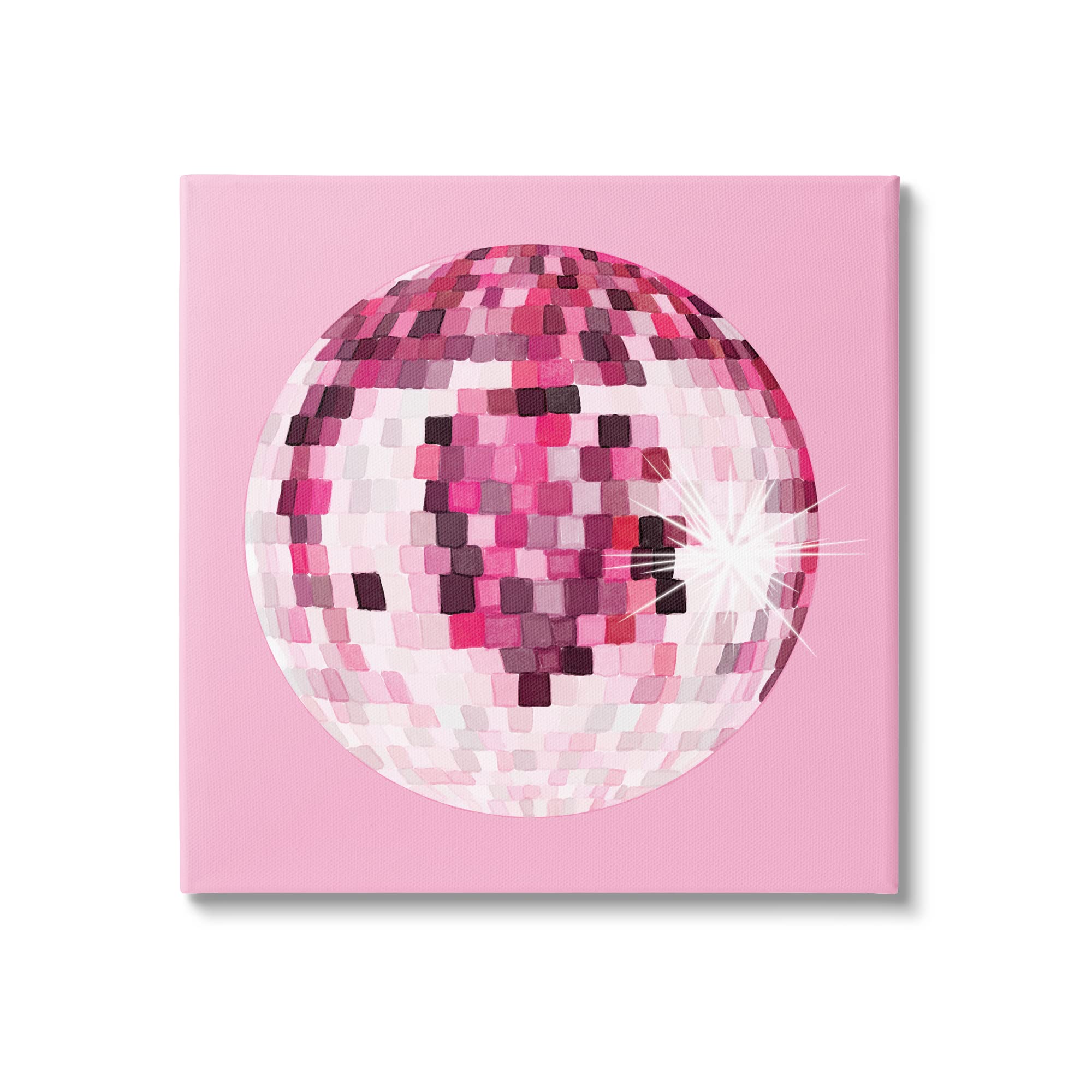 Stupell Industries Dazzling Pink Disco Ball Shining Geometric Pattern, Design by Hey Bre! Creative Studio, Gallery Wrapped Canvas, 17 x 17