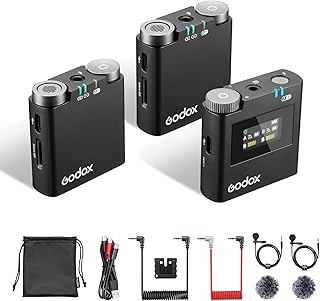 GODOX Virso S M2 2.4GHz Wireless Microphone System for Sony Camera, Hotshoe Mount Receiver, Noise Cancelling Mic with 656ft Transmission, Internal Recording, Dual Channel Lavalier Mic for Sony