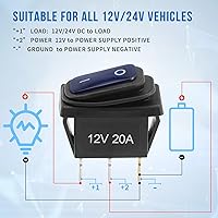 Vista 5 de Interruptor basculante de 12 V impermeable 5 piezas - Interruptor de palanca de 12 voltios con 3 cables desmontables de 20 cm, interruptores