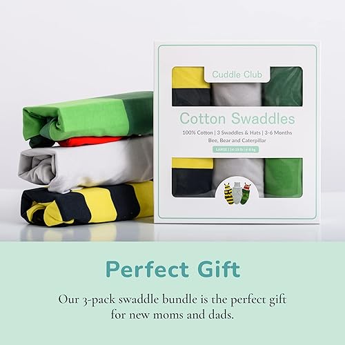 Miniatura 2 de Cuddle Club Manta para bebé 100% algodón ajustable con cierre de para recién nacido, con gorro novedoso