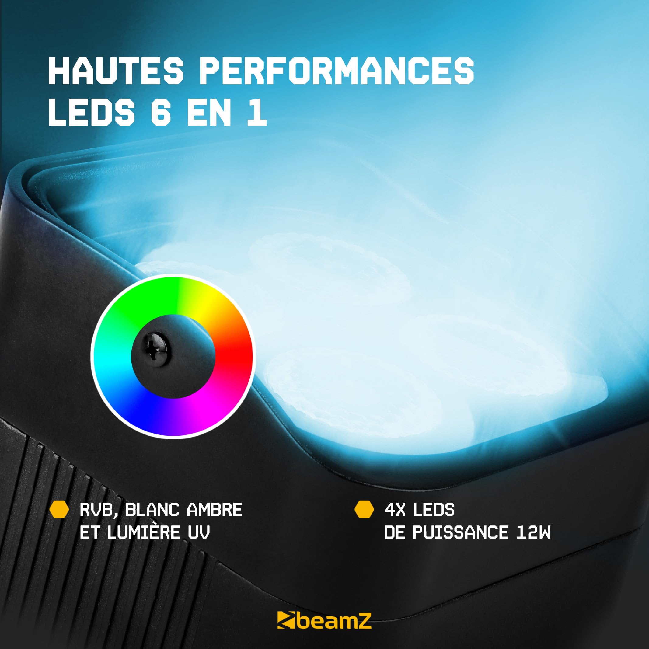 BeamZ BBP94W - Lot de 6 Projecteurs PAR Uplight sur Batterie RGBWA WDMX 48 Watts et Valise - Autonomie 9H, Idéal pour Éclairage de Salle, Mariage, Jardin, Architecture, Hôtel, Restaurant